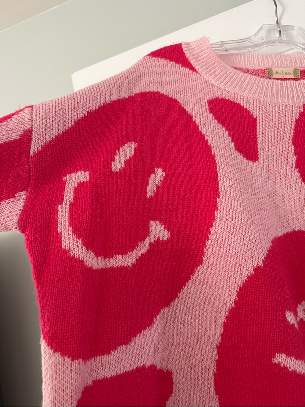 Altar'd State Pink Sweater with Red Smiley Motifs - Picture 4 of 7